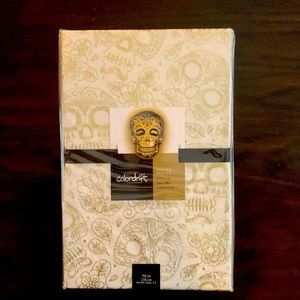 Colordrift Sugary Skulls printed metallic tablecloth 70 inch round